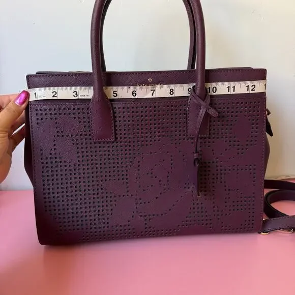 Kate Spade New York Cameron Street Perforated Candace Satchel in Deep Burgundy - Picture 9 of 11